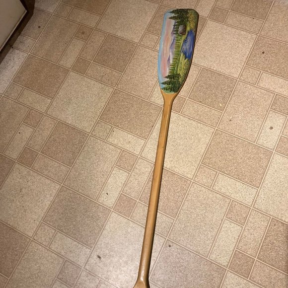 Feather Brand Oar Paddle Caviness Woodworking USA hand painted cabin by the lake